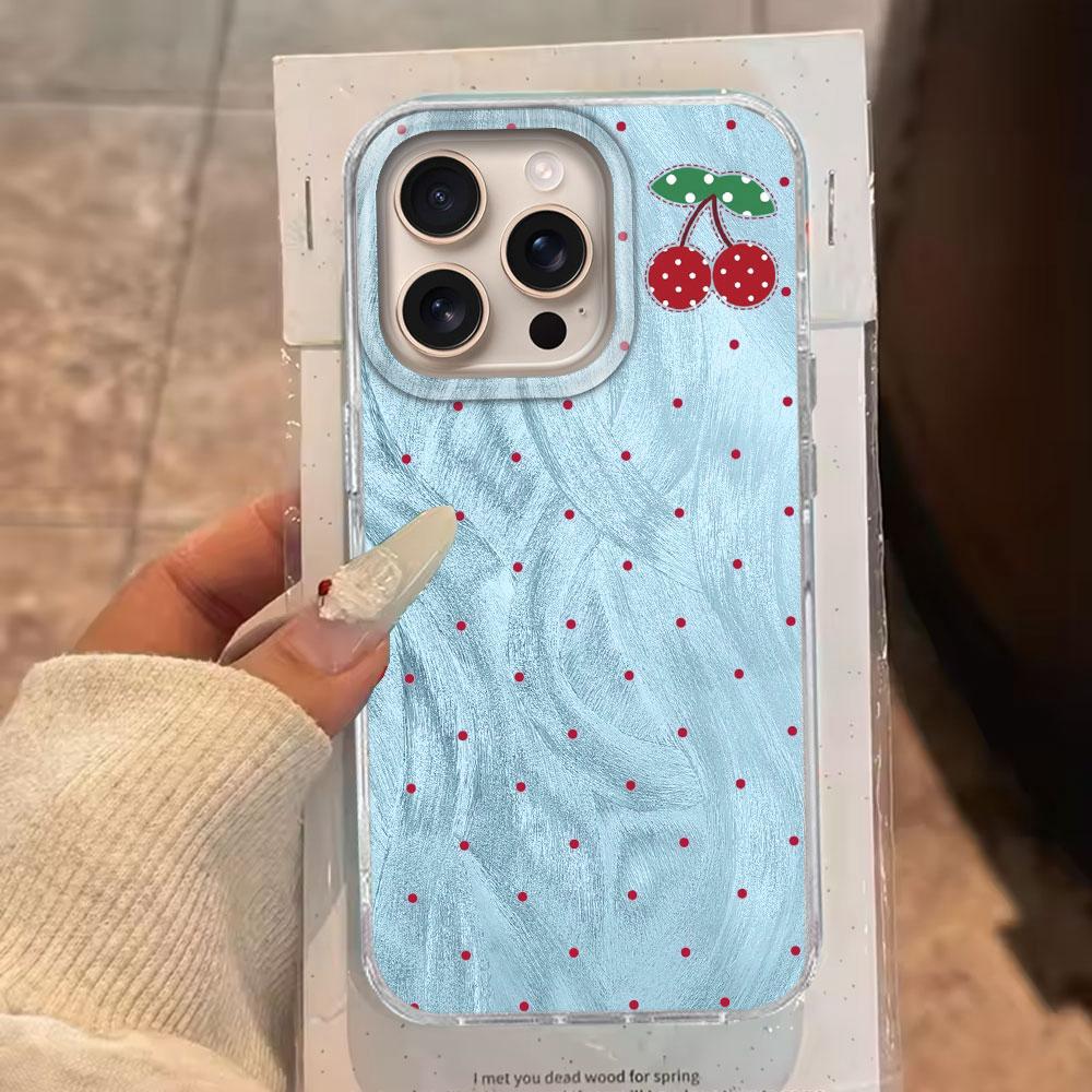Circular Dots Cherry Fruit Feather Texture Phone Case for iphone 16 15 14 7 8 Plus 13 11 12 Pro Max X XS XR SE 2022 Back Cover