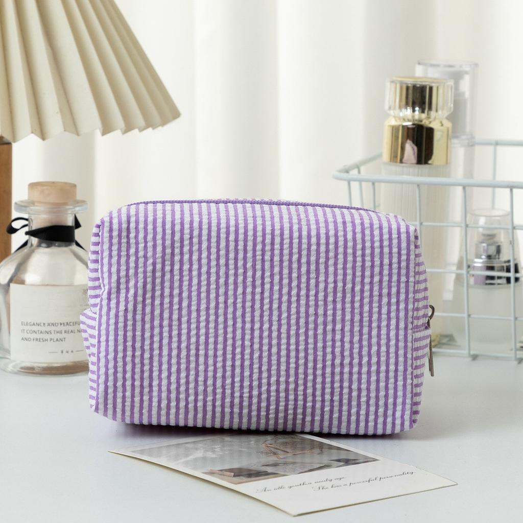 Stripe Seersucker Cosmetic Bag Fashion Women Cosmetic Bag Zipper Storage Makeup Case Travelling Pouch Organizer for Lady