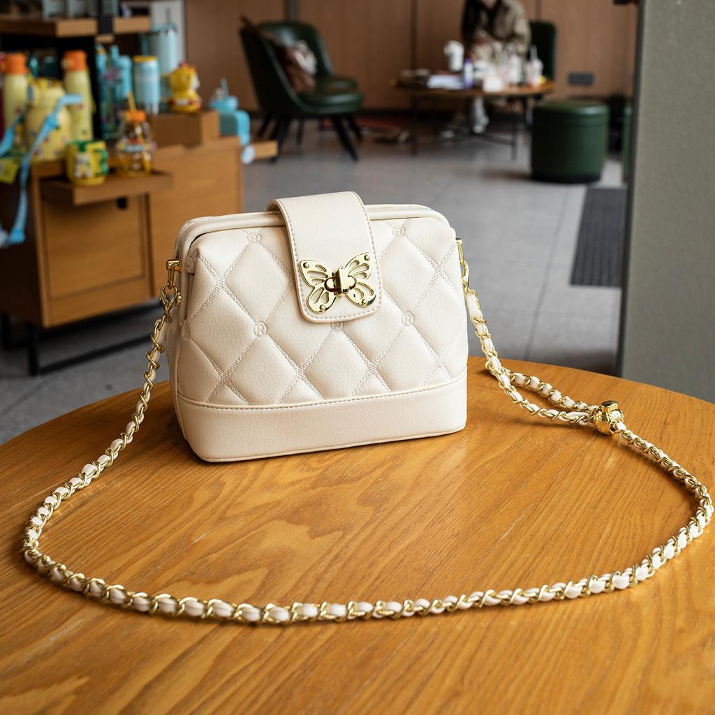 Diamond-shaped Chain Embroidered Thread Hand-held Small Square Bag, Niche Shell Bag, Women's Single-shoulder Crossbody Bag