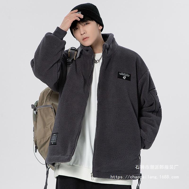 Winter Granular Fleece Jacket Men's Winter Fashion Stand-up Collar Winter Warm Thickened Cotton Clothes Lamb Wool Cotton Clothes