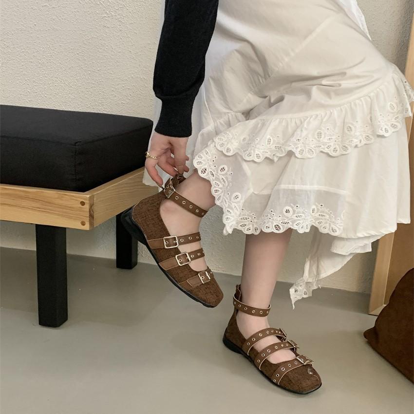 Inner heightening belt buckle ballet shoes French temperament 2025 new fashion retro flat shoes Mary Jane shoes