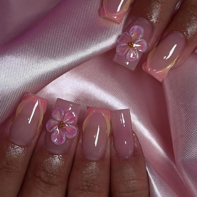 Press On Nail French Tip Square Nail Tips Fake Nail with Designs Artificial Acrylic Nail Full Cover Acrylic False Nail