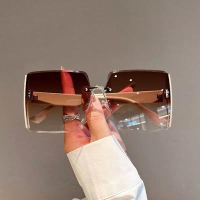 Non-polarized New Square Frameless Retro Sunglasses for Women Fashion Vintage Gradient Glasses Men Luxury Trend Brand Designer Shades Eyewear