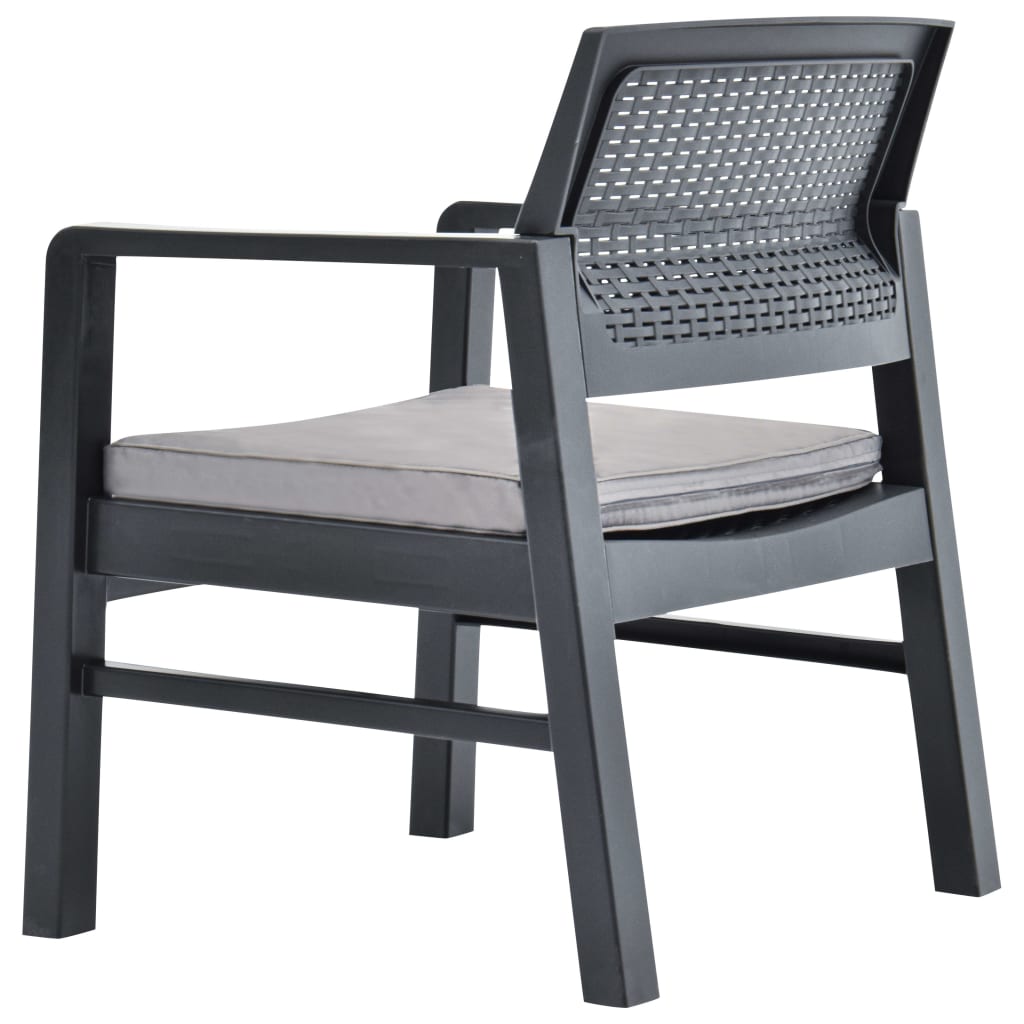 3 Piece Garden Lounge Set with Cushions Plastic Gray