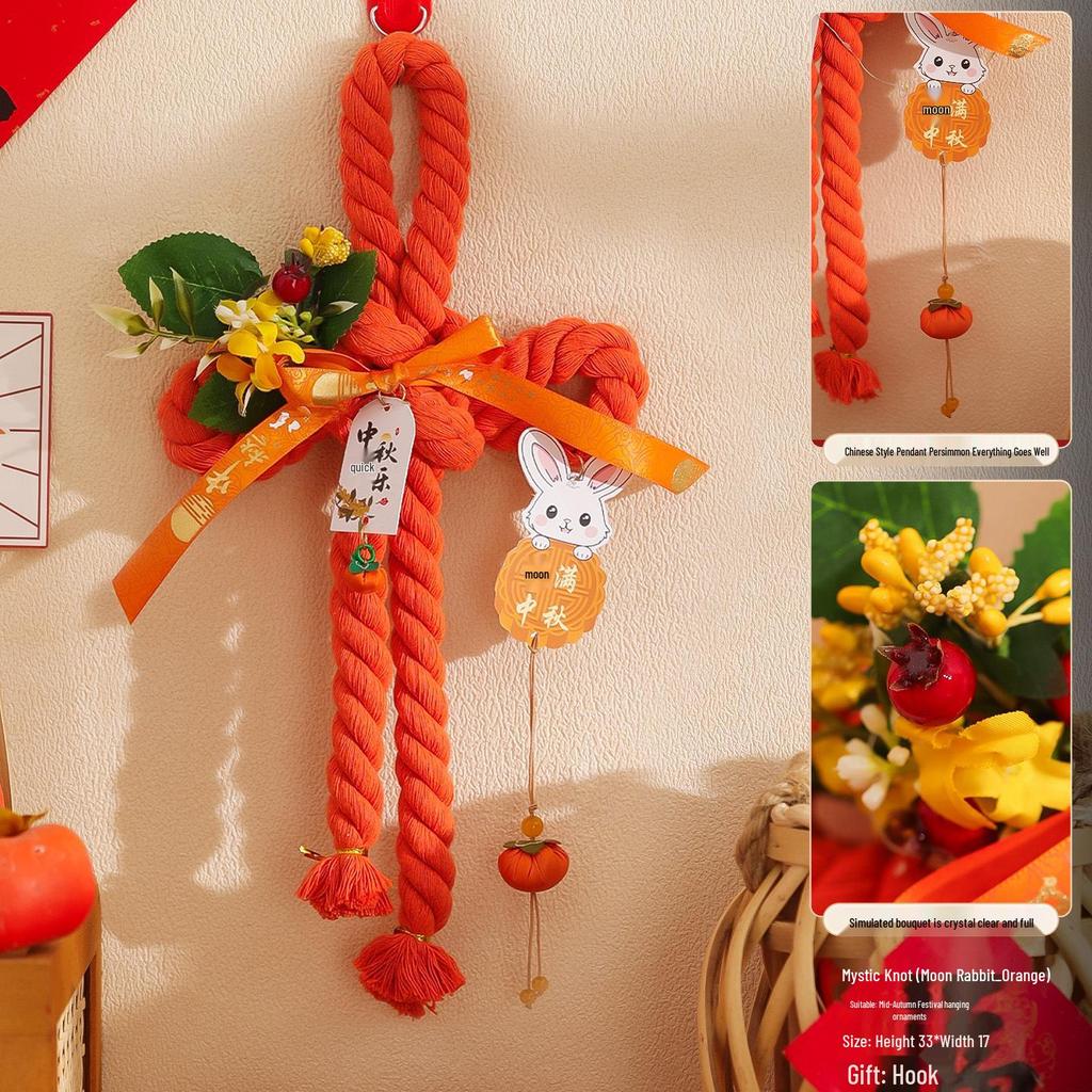 2025 Mid-Autumn Festival Broom Pendant with Wanzi Knot & Gourd Decor for Front Door