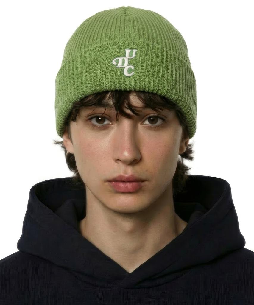 Eondeokeonteulol Winter Short Beanie Ribbed Knit Logo Embroidery Unisex Beanie Hat Beanie / Original Script / Green