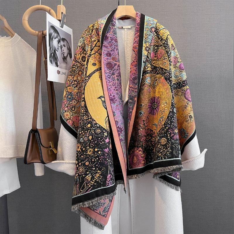Personalized Versatile Plant Flower Jacquard Scarf Women's Autumn New Imitation Cashmere Outer Decorative Neck Scarf