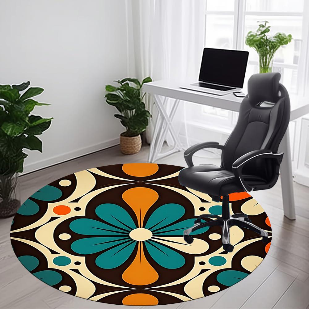 1PC Floral Pattern Office Round Area Rug, Mat Suitable For Office, Under Office Chairs Bedroom Living Room Home Decor, Room Deco