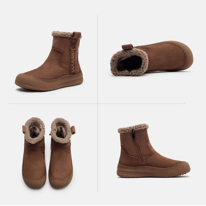 Johnature Plush Warm Retro Genuine Leather Thick Bottom Short Boots Versatile Soft Soled Women's Shoes