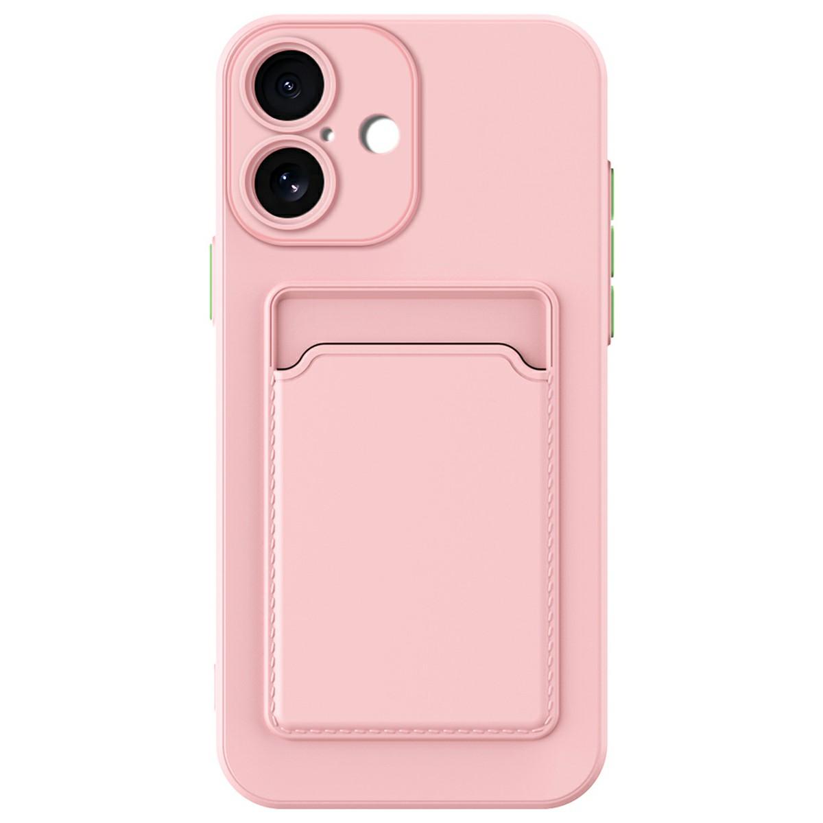 

For iPhone 17 Case Flexible TPU Phone Cover with Back Card Slot Pink