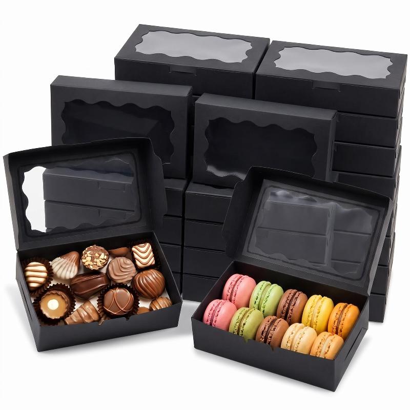 10Pcs Food Grade Kraft Paper Cake Boxes Rectangle Clear Open Window for Candy Wedding Favor Jewelry Packaging Party Supplies