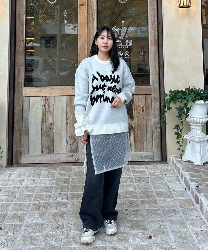BLOND9 Slogan Round Knit Sweater_White (Type A)