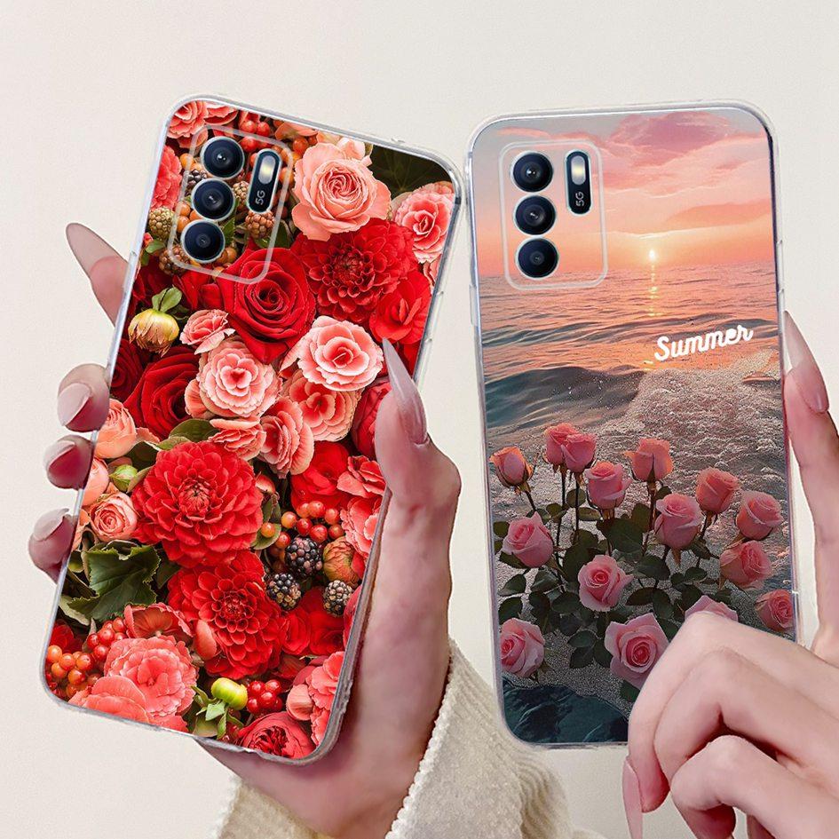 Für OPPO Reno 6 6Z 5G Hülle CPH2237 CPH2251 Cover Mode Blume Weiches Silikon Stoßfänger auf OPPO Reno6 Pro CPH2249 Reno6 CPH2235 Kappe