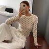 Fashion Long Sleeve Polka Dots Women Blouse Slim Fit Elegant Sweet Shirts Ladies Spring Autumn Thin Short Tops Basic Office O Neck Casual T-shirt