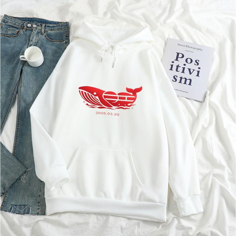 Red Whale Heart Hoodie Unisex Loose Fit Couple Sweatshirt Star Fans Streetwear