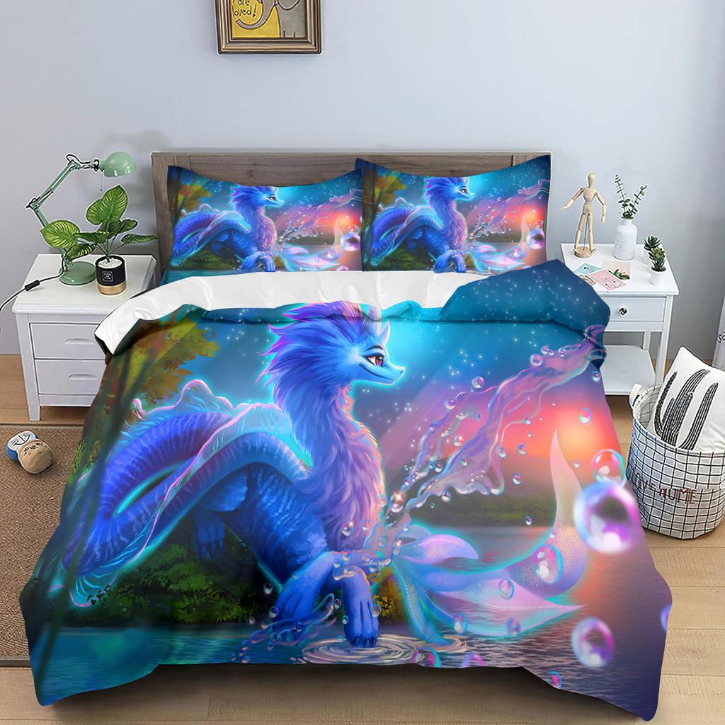 Raya and The Last Dragon Anime Home Bedroom Comforte Nordic polyester material suitable for children and adults 3-piece set