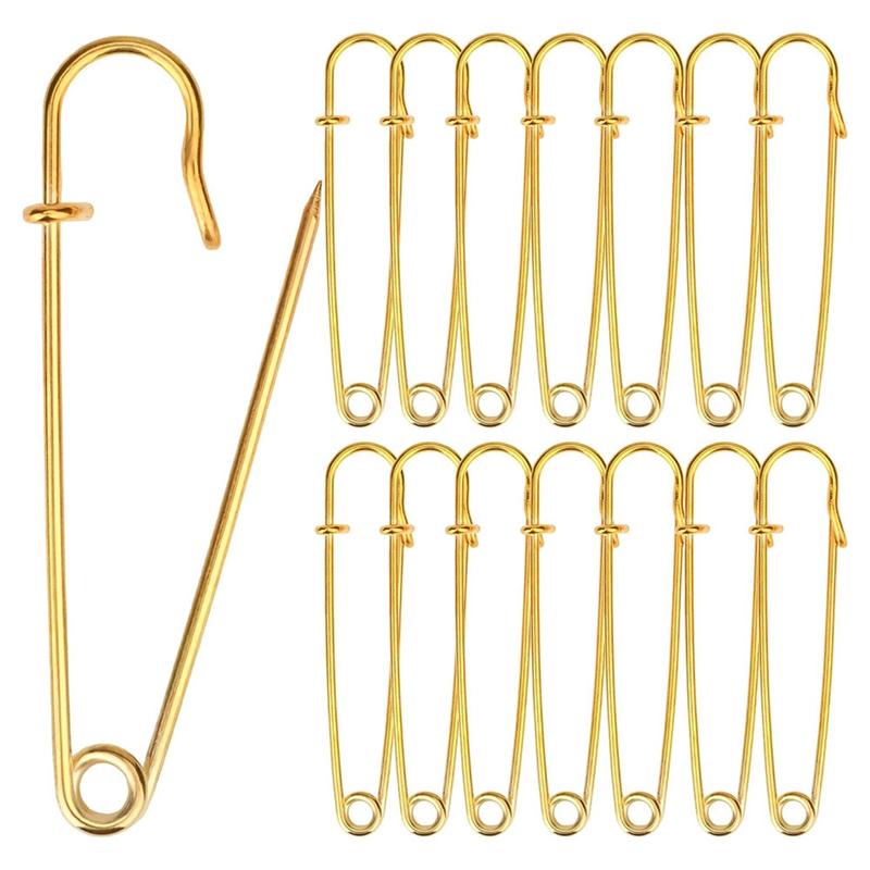 A34R 15Pcs Large Safety Pins Heavy Duty For Blankets Steel Safety Pins Heavy Duty 4" Steel Safety Pins For Clothes Gold