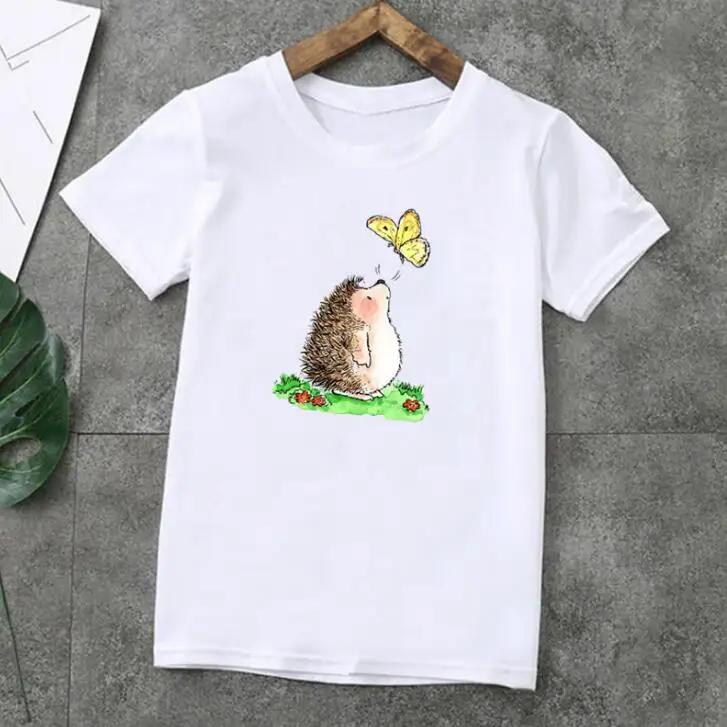 Unisex Summer Tshirt Cute Hedgehog Animal Cartoon Print Short Sleeve Kids Top Fashion Boys Girls Clothes