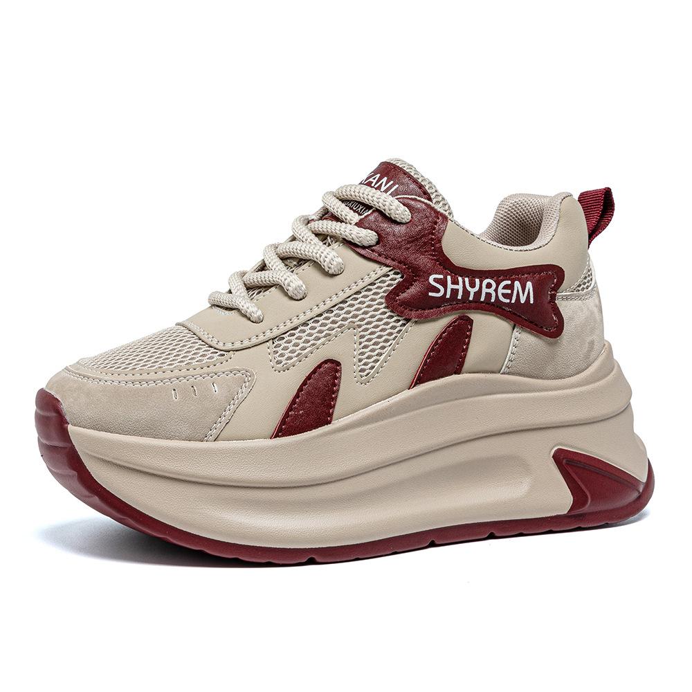 Breathable thick-soled white shoes, new 2025 popular high-value and versatile summer mesh heightening sports and leisure board shoes