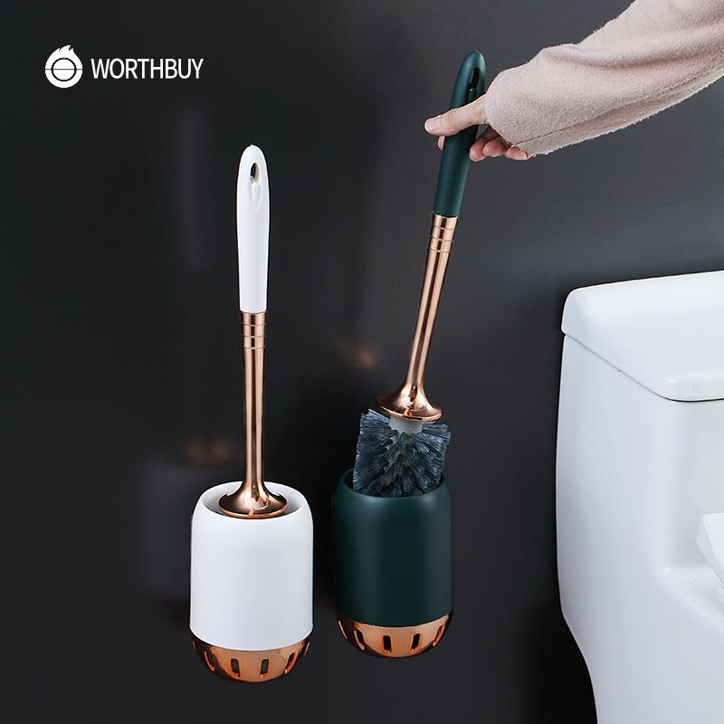Buy WORTHBUY Punch-Free Wall-Mounted Toilet Brush With Holder Plastic ...