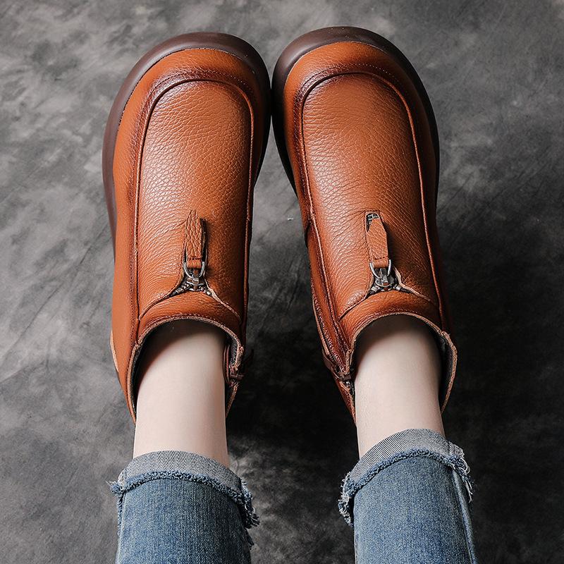 Cizme Martin de iarnă 2025 pentru femei, din piele cu căptușeală de lână, cu toc mediu - Pantofi călduroși cu toc gros pentru mamă