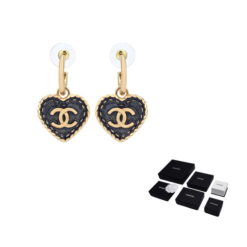 

CHANEL [24P] 24P ring blue denim heart double C earrings for women синій