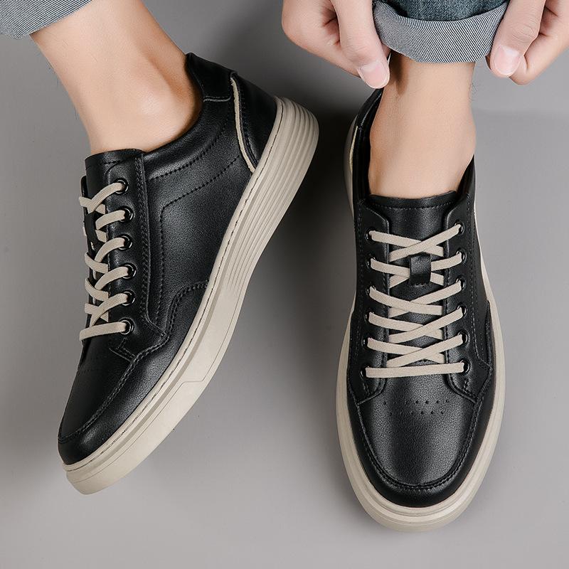 Herrenschuhe Dünne gelochte Brettschuhe Sport- und Freizeit-Lederschuhe Trend echtes Rindsleder dicksohlige atmungsaktive Hohlschuhe