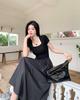 Hepburn Style Square Neck Black Slimming Spliced Dress