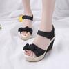 Women's Summer Slope Heel Bow Open Toe Velcro Fashion Fish Mouth Thick-soled High-heeled Sandals