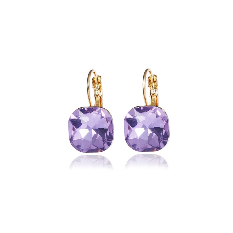New Korean Crystal Dangle Earrings for Women Small Earrings Gold Buckle Square Pendants Drop Earrings Purple Pink Earings