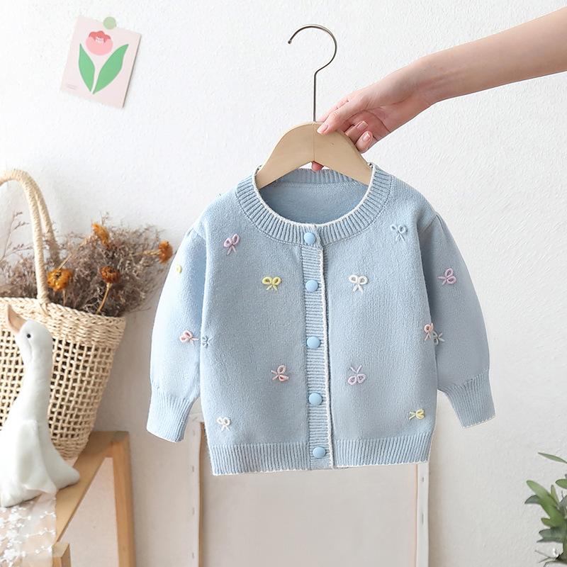 Children's Autumn and Winter Bow Sweater Jacket Girls Top Cardigan