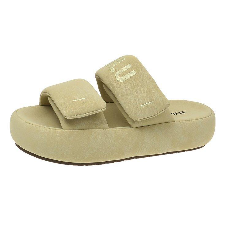 Thick-bottomed muffin lightweight Velcro one-word women's outer wear 2025 summer new fashionable versatile bread cool slippers