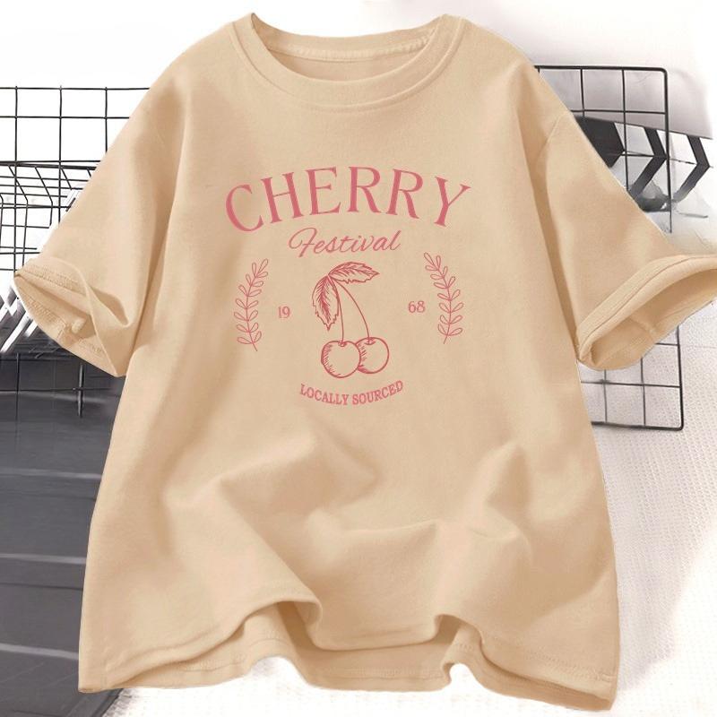 Cherry Vintage T Shirt WOMEN Cherry Festival TShirt Summer Fruit Graphic Tees Casual Cotton Short Sleeve Tshirt HighQuality
