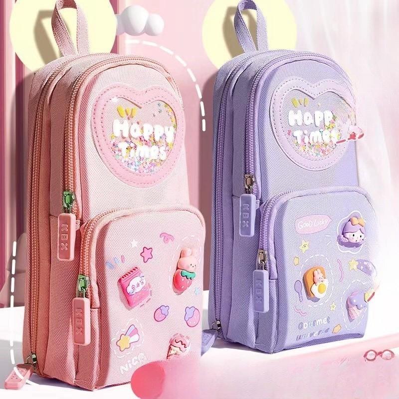 Backpack Waterproof Pencil Case for Girls Elementary School Students Children Large Capacity Aesthetic Value Simple and Cute Girls' Cartoon Stationery