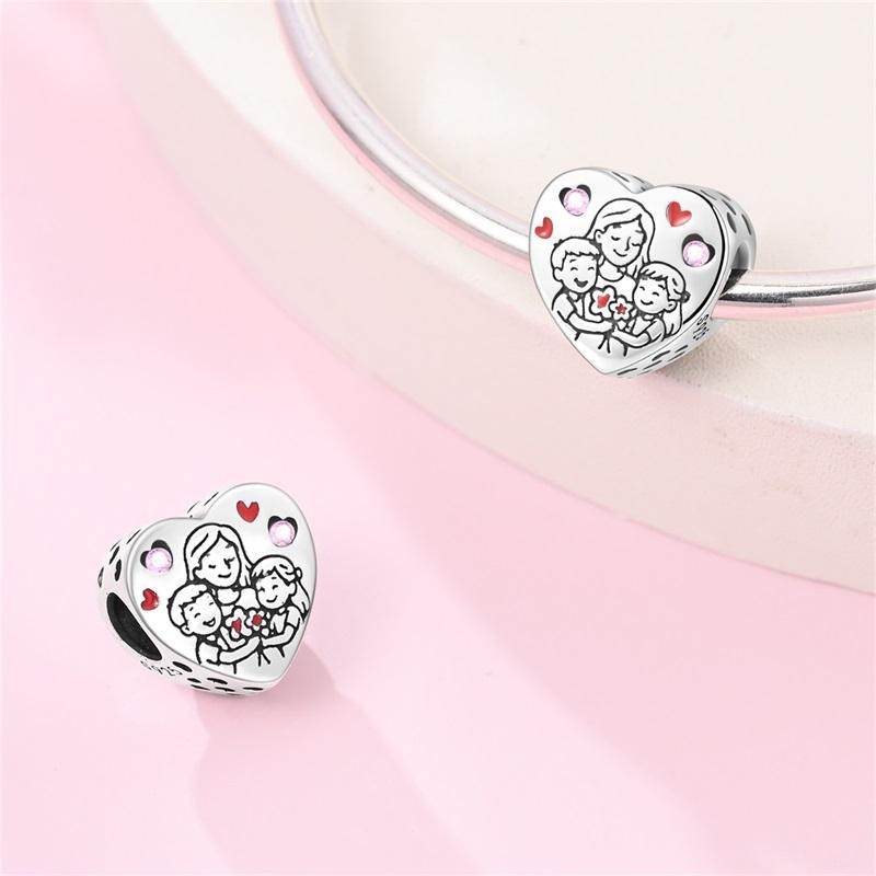 Original Copper Charm Bead Mother'S Day Love Heart Family Charm Bead Pendant Fits Bracelet Womens Jewelry Gifts