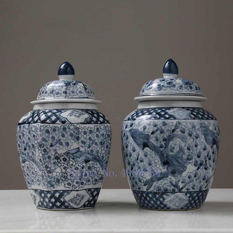Creative Ceramics Chinese Retro Storage Tank Vase with Cover Crafts Decoration Tea Jar Candy Storage Jar Modern Home Decoration