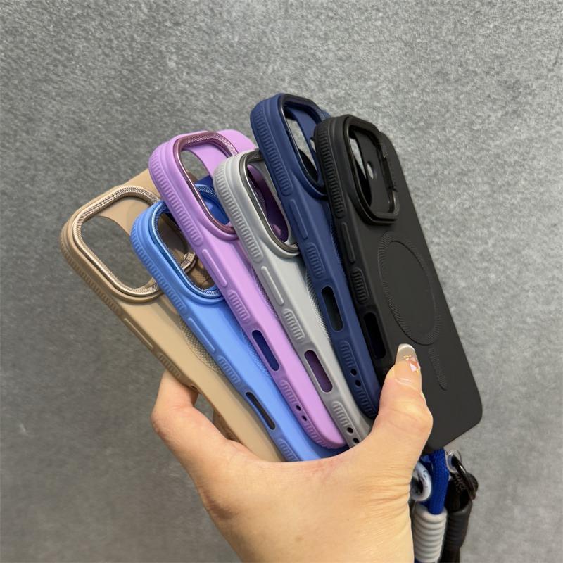 Luxury Kickstand Stand With lanyard Magsafe Phone Case For iPhone 11 12 13 14 15 16 Pro Max Plus Magnetic Soft Bumper Back Cover