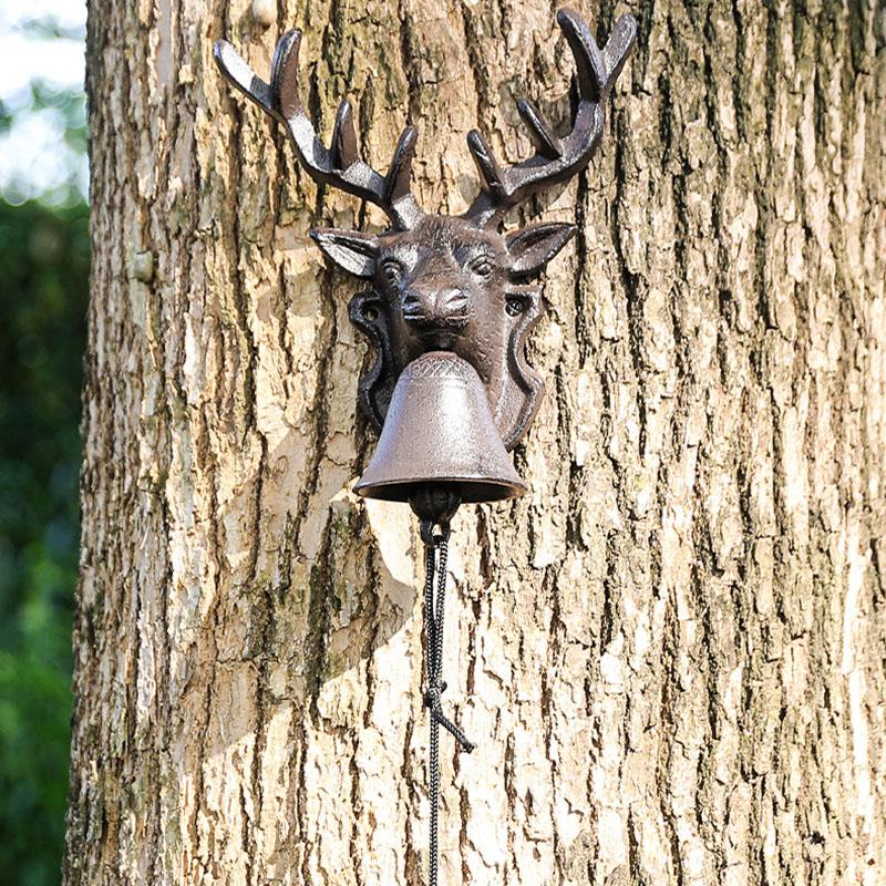 WTEMPO Retro Creative Deer Head Shaped Door Bell Hand-cranked Hanging Bell Wall Decoration Nostalgic Bell Perfect for Outdoor Farm Garden Courtyard