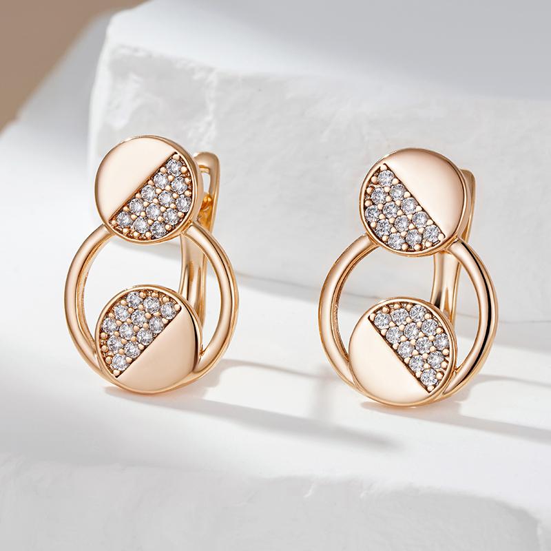 Fashion Glossy  Rose Gold Color Dangle Earrings For Women Full Natural Zircon Accessories Daily Fine Jewelry Gift