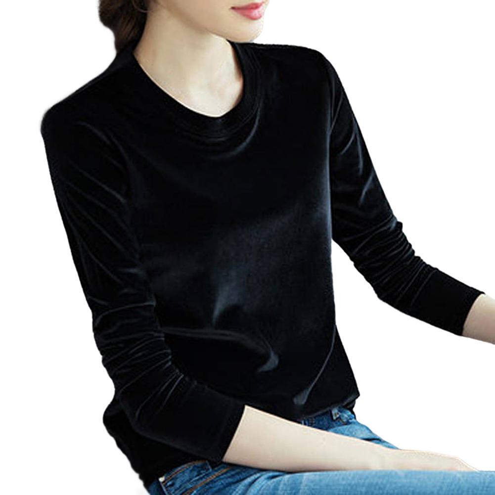Elegantní sametová dámská halenka Temperamentní tričko s lesklým povrchem Pulovr Jaro Podzim Spodní tričko Dámský pulovr Dámský top