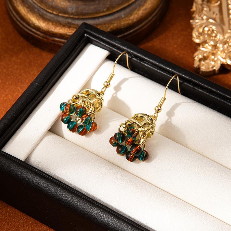 Винтажные Серьги-Крючки Французский Двор Стиль Элегантные Высококачественное Ощущение Нишевый Цвет Бусины Бахрома Серьги Серьги Подвески Женские Серьги