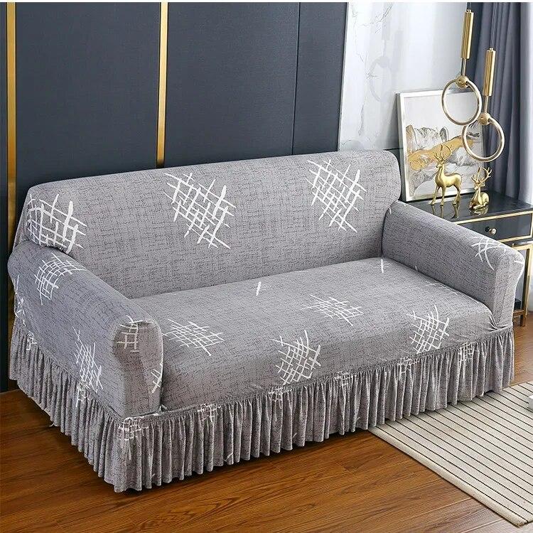 Pletené elastické potahy na pohovku s potiskem do obývacího pokoje se sukní Natahovací křeslo Pohovka Potah na rohy 1/2/3/4 sedadel