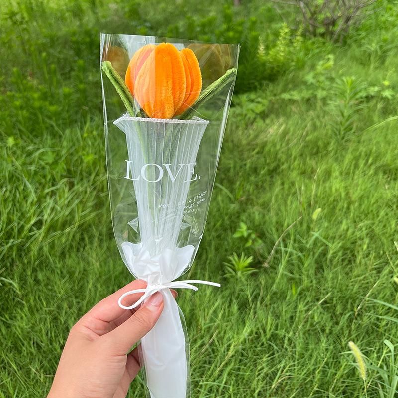 Finished Tulip Twisted Rod Braided Flowers Bouquet Hand Woven Artificial Fake Flower Wedding Bouquet Handicrafts Birthday Gifts