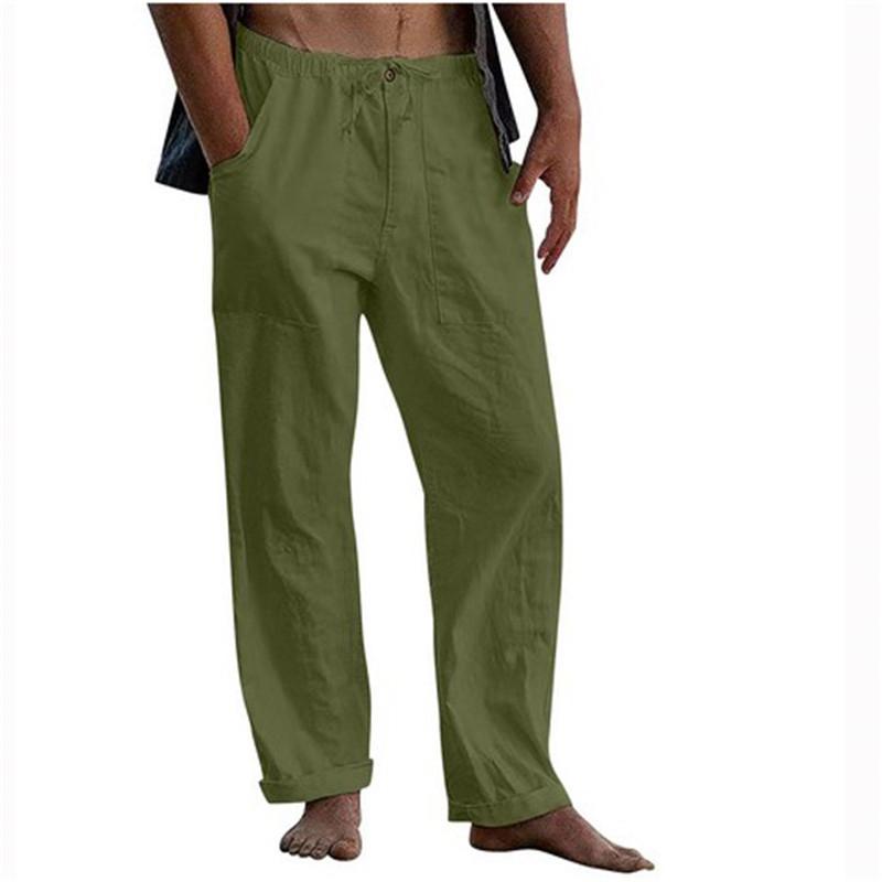 Men's Yoga Drawstring Elasticated Trousers Breathable Comfortable Loose Cotton Linen Pants Summer Beach