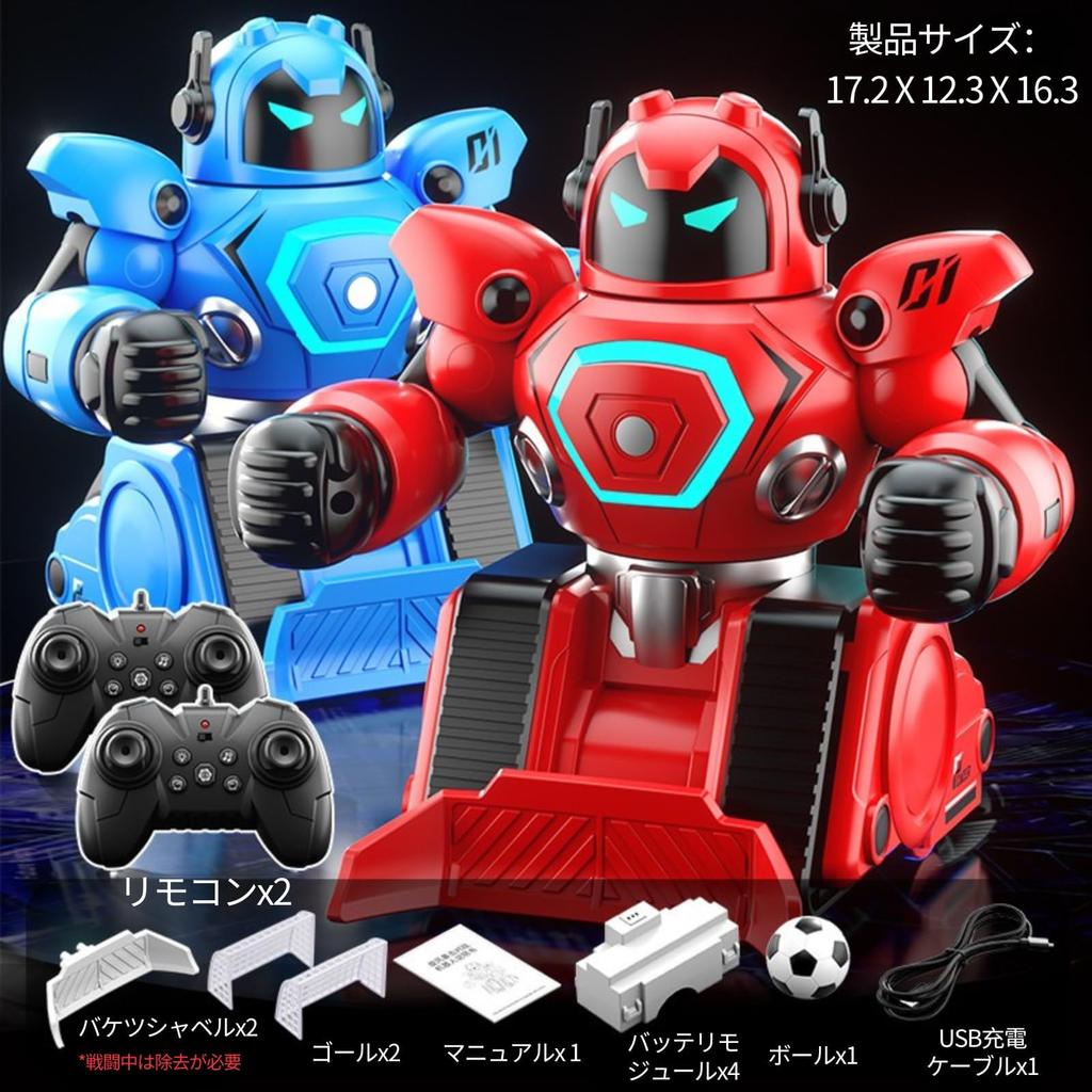 PRECKIN Whirlwind Strike Bojový RC Robot Set, Interaktivní Boxerské a Fotbalové Bojové Hračky, 2 Kusy, Nabíjení přes USB, Modrá a Červená, 2 Náhradní Baterie