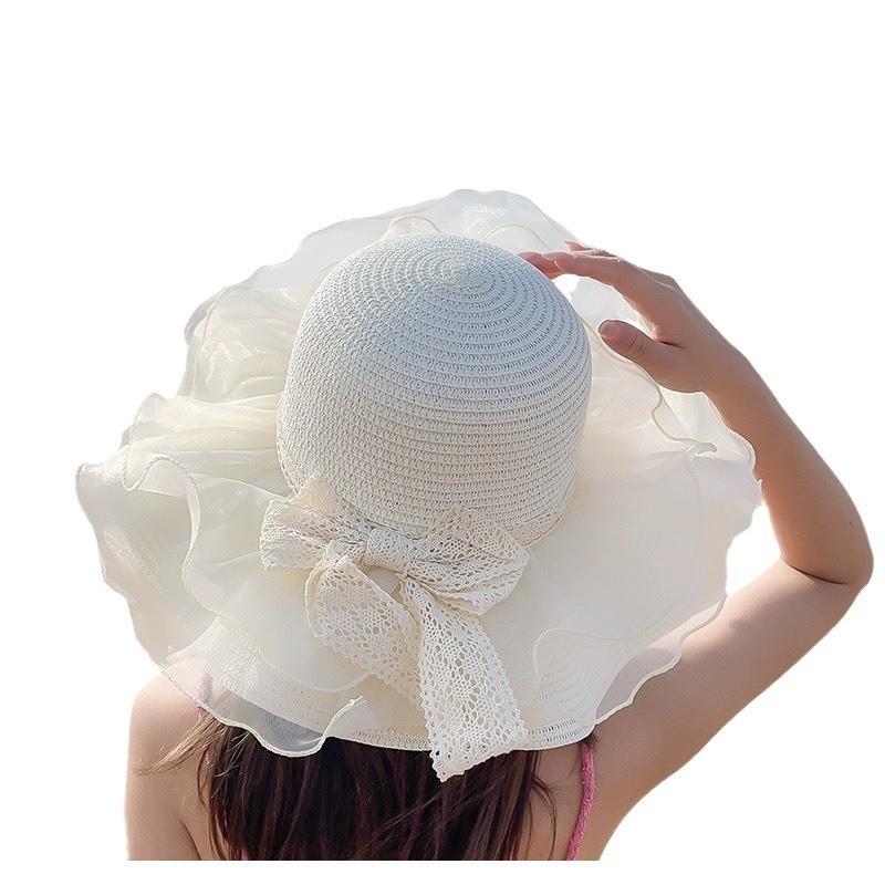 Kids Sun Protection Woven Straw Hat With Wide Brim For Beach Summer Holiday Dressup