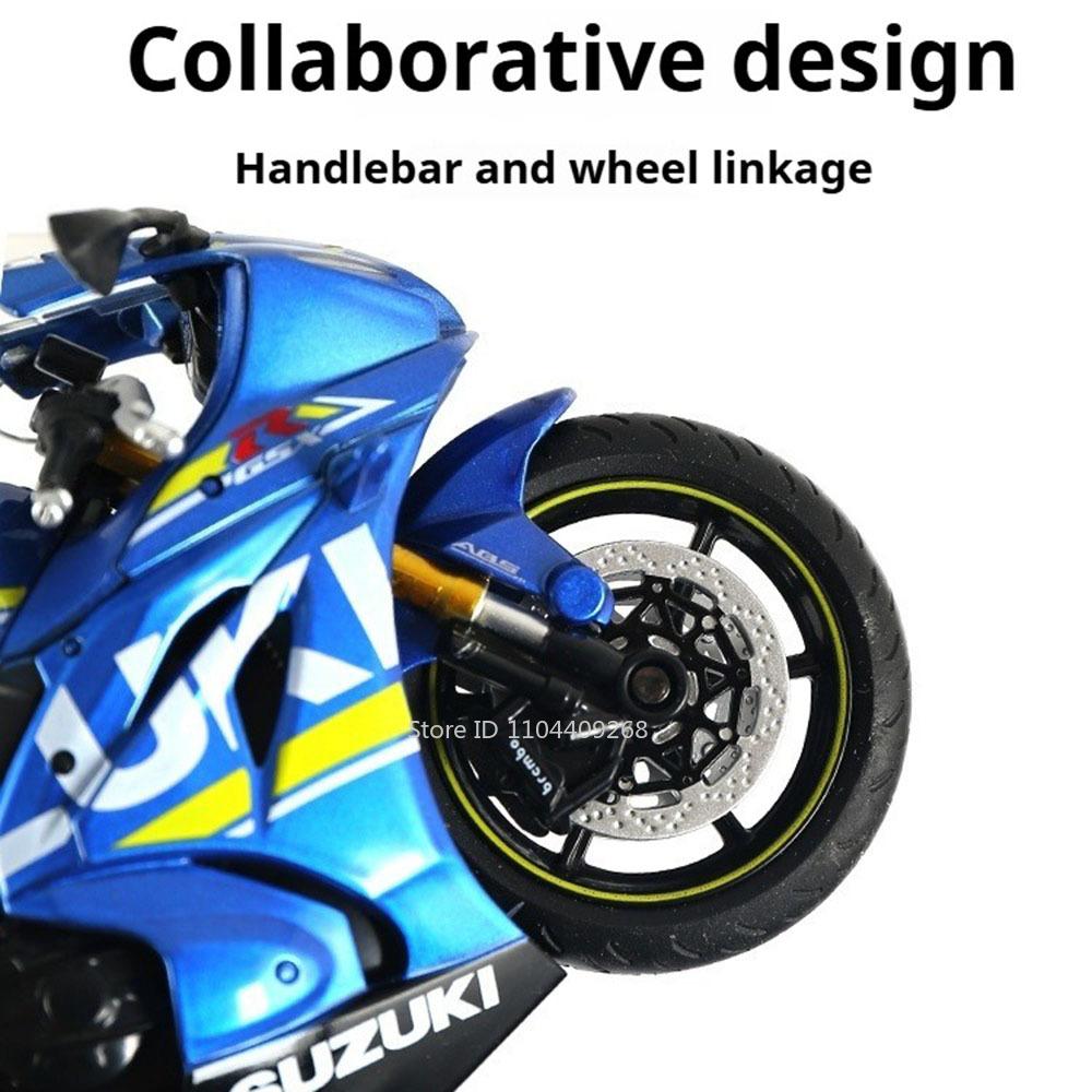 1:12 SUZUKI GSX-R1000 BMW R1250GS Motorcycle Model Toy Car Linkage Steering Retractable Tripod Alloy Diecast Models Kids Toys