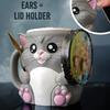 Cat Ice Cream Pint Holder with Spoon Reusable Pint Sleeve for Ice Cream Soda Beer Cans Holder Comfortable Grip Dessert Table Accessory