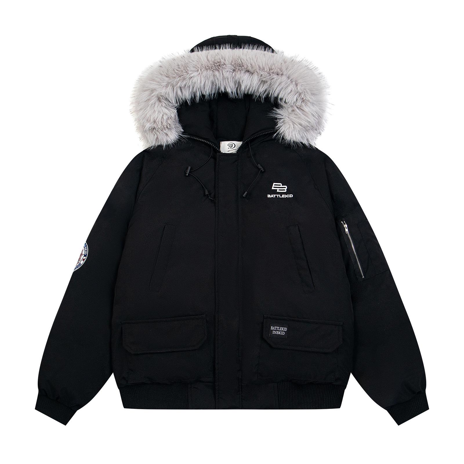 

Unisex Retro Workwear Cotton Jacket with Fur Hood – Warm, Thick & Trendy Winter Wear Medium чорний