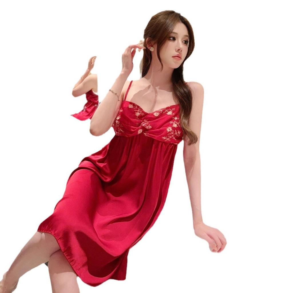 Sexy suspender pajamas women's silk with chest pad summer suspender ice silk lace pure desire style new nightdress